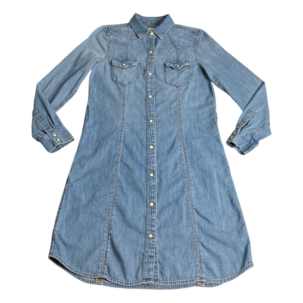 Gap 1969 Western Shirt Dress Womens XS Blue Denim Pearl Snap Above Knee Cotton